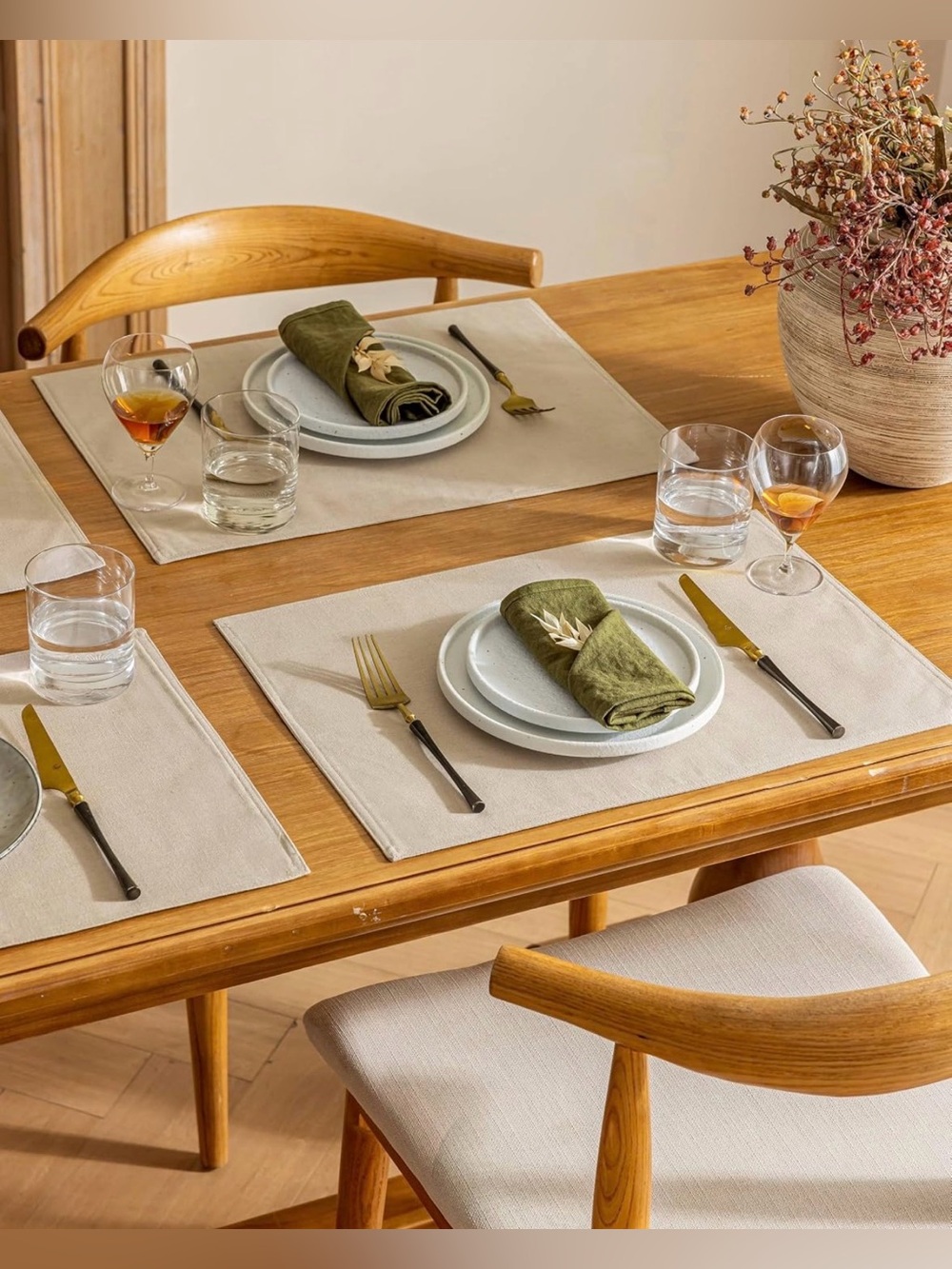 Linen Table Placemats Set of 6 Beige Modern 12x18 Inch